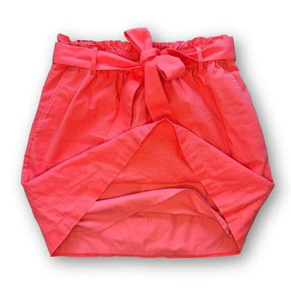 J Crew Paper Bag Belted Linen Skirt in Coral Size Medium - Picture 2 of 5